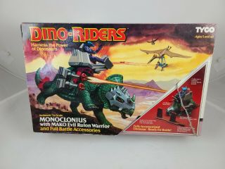 Rare Dino - Riders Monoclonius With Mako And Full Battle Accessories/ Box (opened)