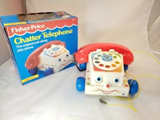 Vintage Fisher Price Chatter Phone Pull Retro Toy Telephone 1990
