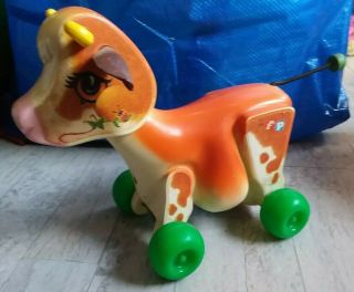 Vintage 1972 Fisher Price 132 Molly Moo Cow Pull String Toy