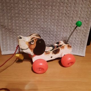 Vintage 1968 Fisher Price Little Snoopy Pull Along Dog Toy,  Wooden Adorable
