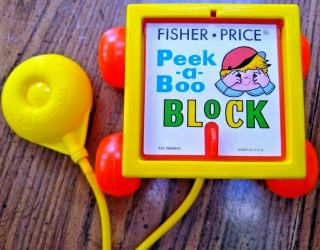 Awesome Vintage Fisher Price Peek A Boo Block 760 Pull Toy 1970 Made In Usa