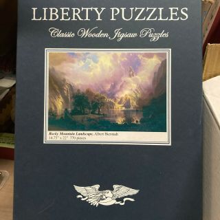 Liberty Wooden Jigsaw Puzzle - Rocky Mt.  Landscape By Albert Bierstadt