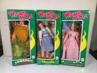 Nib 1974 Mego Wizard Of Oz Vintage Figures Dorothy,  Cowardly Lion,  Glinda