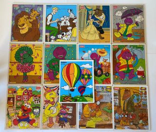 13 Vintage Playskool Wood Puzzles Disney Barney Sesame Street Arthur