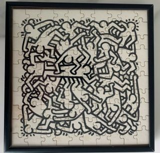Keith Haring Vintage Printed Jigsaw Puzzle From Pop Shop Nyc Rare Framed