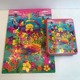 Rare Vtg Lisa Frank Easter 108 Pc Easter Basket Puzzle & Matching Tin Puppy
