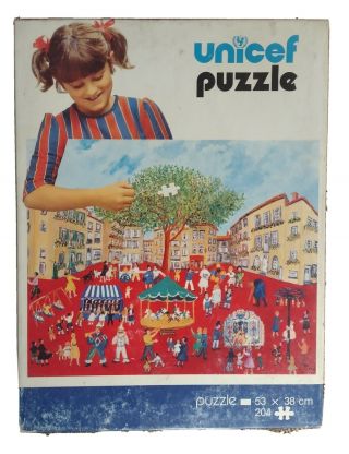 Rare Vintage Unicef Jigsaw Puzzle " Festival In Orange ",  (code 700f) 1980th