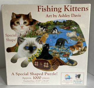 Ashley Davis Fishing Kittens 1000 Pc Shaped Jigsaw Puzzle By Sunsout