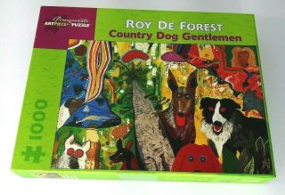 Roy De Forest Country Dog Gentlemen 1000 Pc Puzzle Folk Art 29 " X 20 " Finished