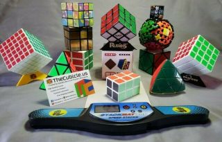Rubiks Cube Set - 12 Cubes Various Sizes,  Stands,  Boxes And Stack Mat Pro Timer