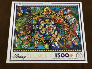 Disney Classics Ii Stained Glass Ceaco 1500 Piece Puzzle