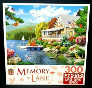 Masterpieces Memory Lane Lake Side 300 Piece Ez - Grip Large Puzzle 100 Complete