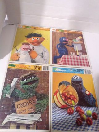 4 Vintage Sesame Street Whitman Frame - Tray Puzzles Ernie,  Oscar,  Cookie,  Grover