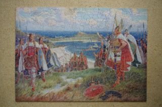 Vintage Chad Valley Wooden Jigsaw Puzzle " The Vikings Landing At St.  Ives " 400pcs