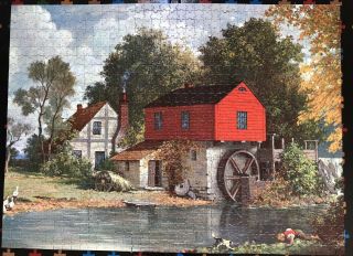 Saalfield Red Watermill Water Wheel Grist Mill Challenge Puzzle 1000pc Complete