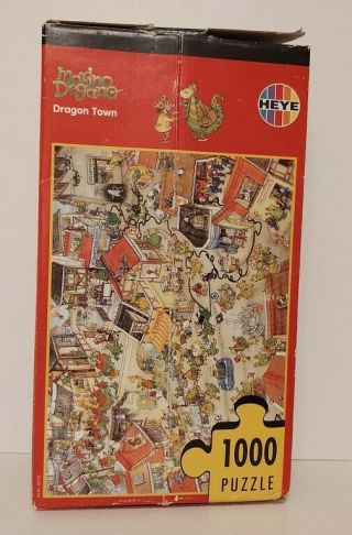 Dragon Town 1000 Pc Puzzle Marino Degano Heye 19 " X 27 " Complete