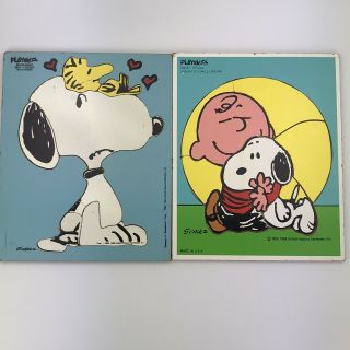 2 Vintage Playskool Wood Puzzles Peanuts Charlie Brown Snoopy Woodstock 1958