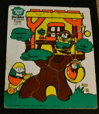 Vintage 1977 Wooden Tray Frame Puzzle Weebles Tree House Romper Room Cool