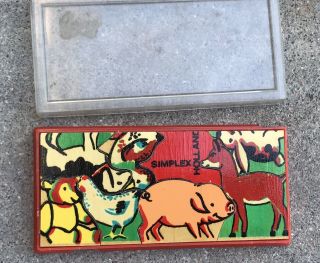 Vintage Simplex Holland Wooden Puzzle Farm Animals Pig W/ Case 4.  5 " X 2 "