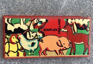 Vintage Simplex Holland Wooden Puzzle FARM ANIMALS PIG w/ case 4.  5 