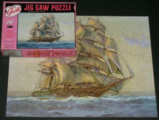 Vintage Guild Picture Puzzle Whitman Jigsaw " Full Sail " Ship Sea Series 120 Cib