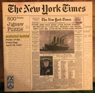 500 Piece Puzzle The York Times Titanic Sinks W/ Poster Of Front Page 1912
