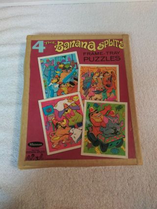 Whitman Banana Splits Box Of 4 Frame Tray Puzzles 1969 Vintage Hanna - Barbera Cib