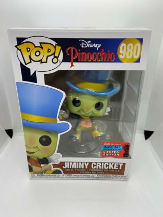 Funko Pop Jiminy Cricket Figure.  Box Nycc Exclusive.  Disney Pinocchio 980