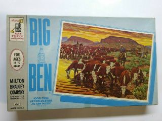 Vintage Milton Bradley Big Ben The Water Hole 1000 Pc.  26×21 Jigsaw Puzzle 1962