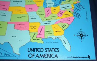 Vtg JUDY Instructo UNITED STATES OF AMERICA 1975 Map Wooden Puzzle 046001 2