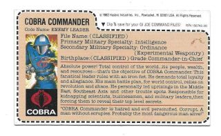 1982 Cobra Commander V.  1 Uncut File Card Mail Away Mickey Mouse Gi Joe Jtc