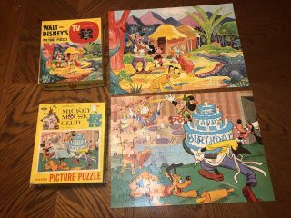2 VINTAGE Walt Disney Mickey Mouse,  Pluto,  Goofy,  Minnie,  Donald Jaymar Puzzles 3