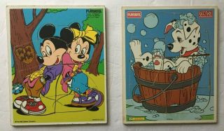 Two Vintage Playskool Wooden Puzzles Mickey And Minnie,  Dalmation Disney 8 Piece