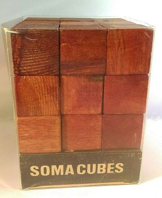 Vintage Soma Cubes Wooden Brain Teaser Puzzle Game