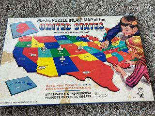 1967 Hassenfeld Bro’s Plastic Puzzle Inlaid Map Of The United States