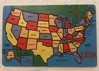 Wooden Puzzle Map Of The United States Vintage States & Capitals