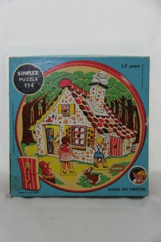 Rare Vintage Simplex Wooden 14 Pc Puzzle Hansel And Gretel Euc