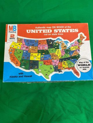 Authentic Map On Wood Of The United States And World Map 1975 Mb Puzzle Complete