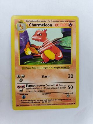 Pokemon 1999 Charmeleon 24/102 Base Set Wizards 1st Gen Shadowless Card L/p