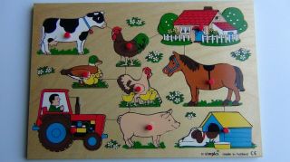 Vintage Simplex Wooden Farm Pictures 9 Piece Puzzle/pegs Priority