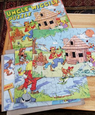 Vintage Uncle Wiggily Puzzle Set Of 3 & Box 1950 