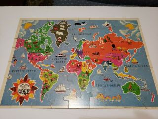 Authentic Map On Wood Of The United States And World Map 1975 Mb Puzzle Complete