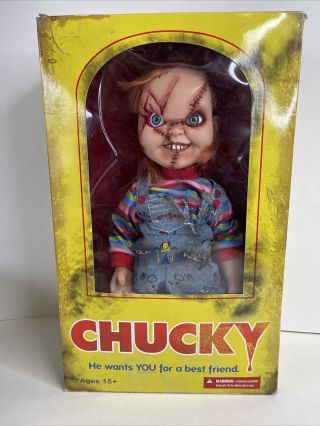 Mezco 15 Inch Chucky Doll Bride Of Chucky Scarred Face With Knife Open Box