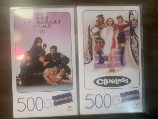 2 Blockbuster Clueless & Breakfast Club Movie 500 Piece Puzzle In Plastic Case