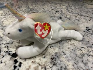 Rare Ty Beanie Baby - Mystic Unicorn With Iridescent Horn And Rainbow Mane