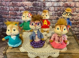 Ty Beanie Babies Chipmunks Set Of 6 Plush - Alvin And The Chipmunks Squeakquel