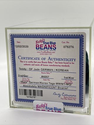 Authenticated True Blue Beans Jade Teddy Of Rare Ty Beanie Baby Mwmt Mq 2nd/1st