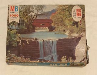 Vintage Milton Bradley Big Ben 1000 Pc Puzzle “warren,  Vermont” Waterfall Bridge