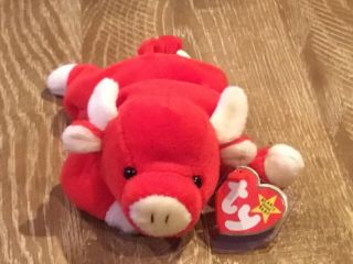 Ultra Rare Beanie Baby Snort The Bull Vintage 1995 Tag Errors Pvc Style 4005