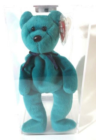 Authenticated Ty 2nd Gen Face Teal Teddy W/ Ultra Rare Uk Swing Tag Mwmt Mq